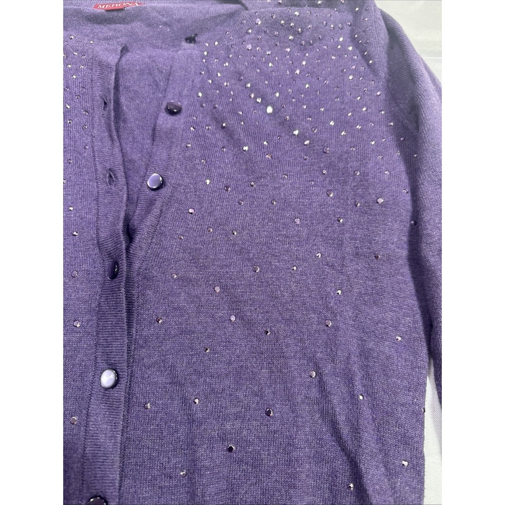 Merona Womens Medium Purple Rhinestone Button Front Cardigan Sweater M - Picture 4 of 6
